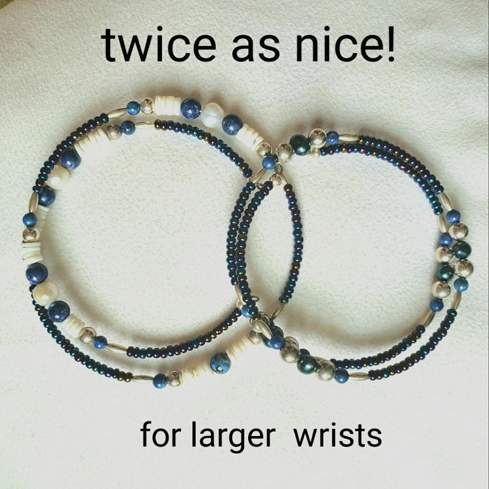 Two Big Wrist Bracelets With Freshwater Pearls And Stones With Sterling Silver